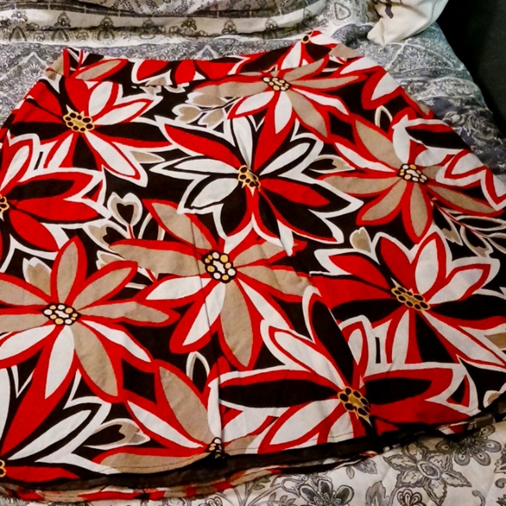 Cato Women Skirt Linen Blend A-Line lined Black Orange Floral Casual Plus 18/20W